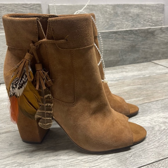 Jessica Simpson brown leather ankle boots open toe size 8.5M - Picture 2 of 10